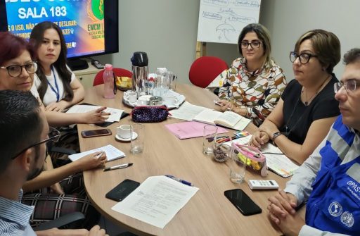 Membros da comissão de implantação do curso de Medicina da UEMASUL e da Organização Pan-Americana de Saúde (OPAS/Brasil), em reunião conversando sobre as demandas a serem atendidas para a implantação do curso de Medicina.